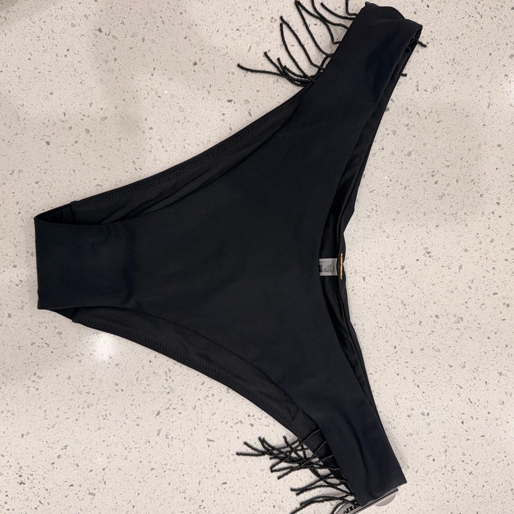 Black Fringe Hipster Bikini Bottom - Women Swim